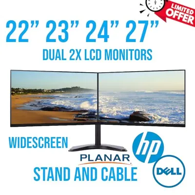 Dual Dell HP 22  23  24  27  LCD Widescreen Monitor W/ Stand Cable VGA 1080p • $134.99