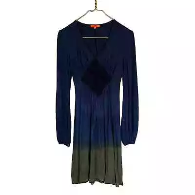 Michelle Jonas Long Sleeve V Neck Lace Panel Dip Dye Silk Dress Size P • $75