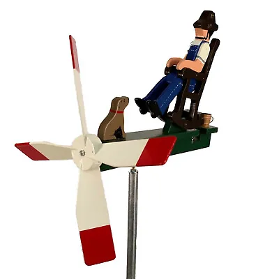 Man Rocking Chair With Dog Whirligig Lazy Summer Day Handmade In USA • $117