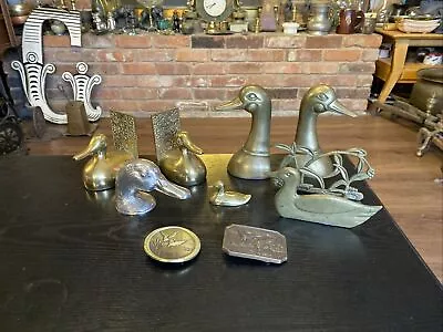 Vintage Brass Metal Duck Lot Bookends Belt Buckles Bottle Opener Letter Holder • $60