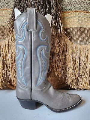 Adams Boot Co Vintage Grey Leather Western Cowboy Boots 1185 Size 8.5AA • $69.99