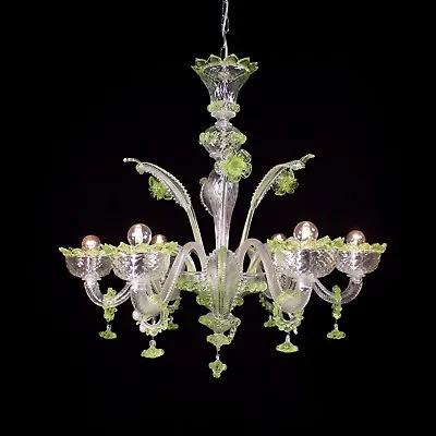 Muranese Imperiale Chandelier In Murano Glass 6 Lights Crystal Green • $755