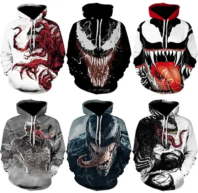Unisex 3D Marvel Venom Film Hoodies Sweatshirt Hooded Top Pullover Jumper Gifts • £19.96