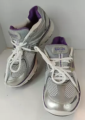 Skechers Size 8 Womens Shoes Silver Tone Ups Purple Running Lace Up Sneakers • $18.95