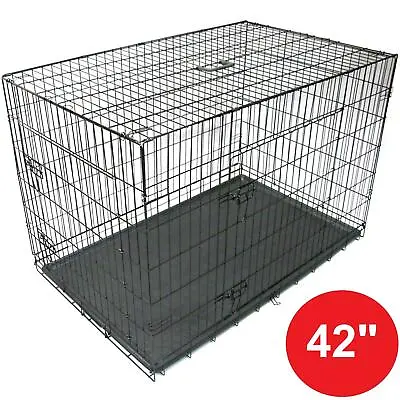 View Details Black 42  Pet Cages Metal Dog Cat Puppy Carrier Crate Animal Vet Transport Tray • 34.99£