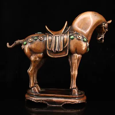 £262 • Buy 11  Collection Chinese Fine Bronze Hand-made Inlay Gem Animal Tang Horse Statue