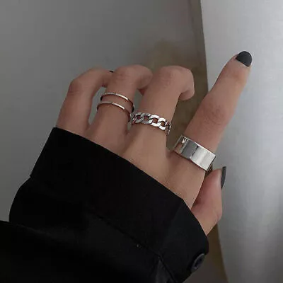 925 Silver Fashion 3pcs/set Women Punk Adjustable Ring Party Jewelry Gift • $2.18