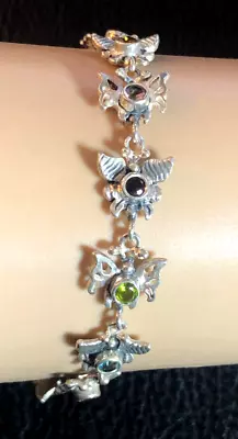 VTG STERLING SILVER BRACELET Natural Multi Gemstone BUTTERFLY 7.5  11g 925 2955 • $22.49