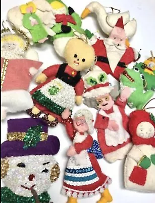 A Vintage Sequin & Felt Handmade Christmas Ornaments Set Of 12 Crafters Lot • $24.79