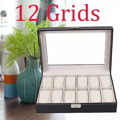 12 Grids Watch Box Display Case Faux Leather Storage Organizer For Mens Women UK • £11.97