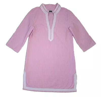 Mudpie Seersucker Shift Dress Striped Pink White M 8/10 Womens 3/4 Sleeve Summer • $19.99