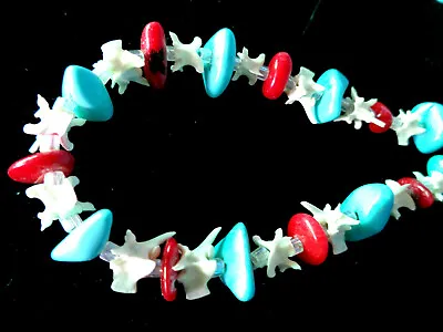 Snake Vertebrae Handcrafted Real Rattlesnake  Red Coral Turquoise   24  Necklace • $65