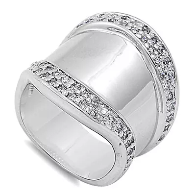 White CZ Polished Micro Pave Unique Ring New 925 Sterling Silver Band Sizes 6-10 • $33.99