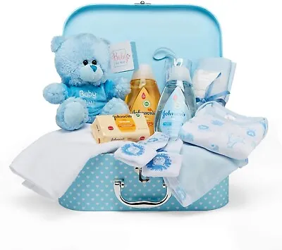 Newborn Baby Gift Set Unisex  Hand Packed Blue Hamper Keepsake Suitcase Box • £19.99