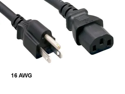 Kentek 6' Ft 16 AWG Standard Power Cord NEMA 5-15P To C13 13A/125V Cable Black • $10.88