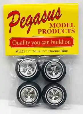 Pegasus 1121 15  Mini T's 5 Spoke Chrome Wheels + 60's Tires Model Cars 1/24 25 • $9.50