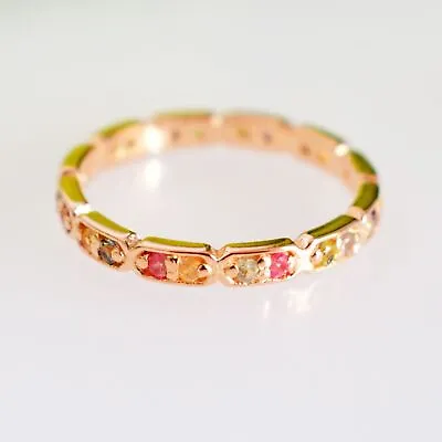 Multi Tourmaline Gemstone Solid 14k Rose Gold Thin Band Ring Minimalist Jewelry • £262.55