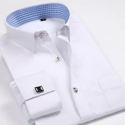 Mens Long Sleeves Shirts French Cuff The White Collar Dress Business Work Shirts • $18.04