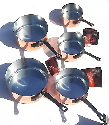 Vintage French Copper Saucepan Set Of 5 Baumalu France Mint Tin Lining 8.8lbs • $455.40