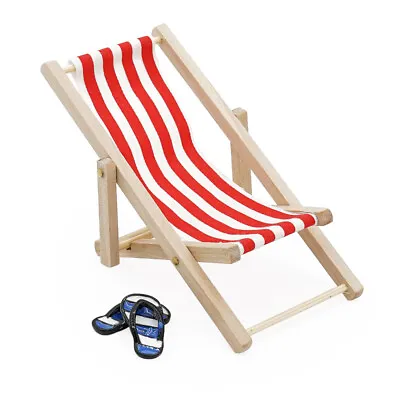 1:12 Miniature Folding Beach Chair With 1 Pair Blue Flip Flops Garden Dollhouse • $6.99