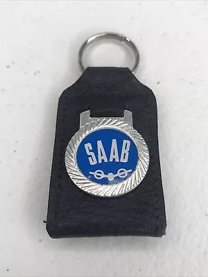 Used SAAB Vintage Black Leather Keychain Fob With Coin Pocket • $10.99