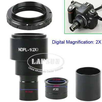 NDPL 2X / 9.6X SLR Microscope Eyepiece Adapter 23.2mm T2 For Canon Nikon Camera • £35.99