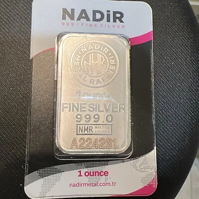 1 Oz 999 Silver Bar NADIR Metal Rafineri Mint Sealed In Assay With Serial # COA • $29.50