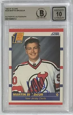 1990 Score Martin Brodeur Signed Rc Rookie Card Bas Beckett Graded 10 Autograph • $99.99