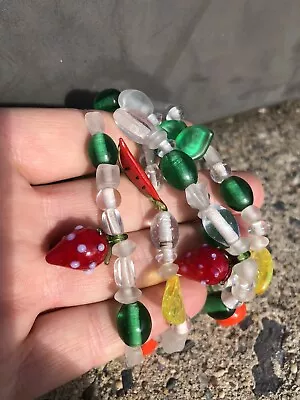 VINTAGE MURANO DANGLING GLASS FRUIT SALAD BEADS Strawberry Watermelon Lemon Peas • $32