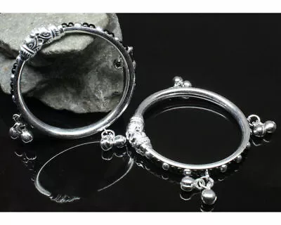£42.12 • Buy Indian Elephant Face Real Silver Kids Bangles Bracelet With Jingle Bells - Pair