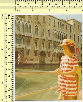 Girl Kid In Italy Venice Looking At Water Portrait Hat Vintage Photo Original • $14.99