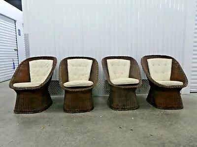 4 Fabulous Italian Mid Century Scoop Rattan Lounge Chairs • $2800