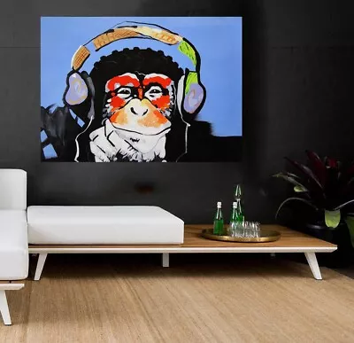 Art Painting Canvas  Original Street Framed DJ Monkey Chimp 60cm X 50cm • $48.57