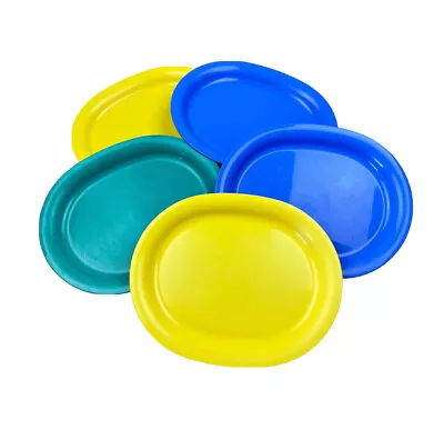 Vintage Decor Australia Picnic Plates Blue Green Yellow Retro Caravan X 5 Oval • $28.50