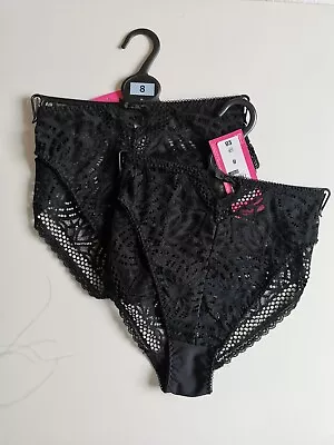 M&S Boutique Joy Lace High Waisted High Leg Knickers 2x Black Size 8 • £9.99