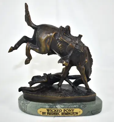 Frederic Remington Wicked Pony 8.75  Bronze Statue Marble Base Cowboy Horse • $99.99