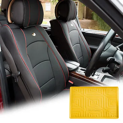 Leatherette Seat Cushion Covers Front Bucket Black W/ Yellow Dash Mat For SUV • $131.99