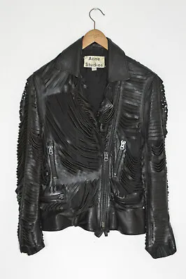 *STUNNING* ACNE Studios Ladies  MASON S14  Slashed Leather Biker Jacket UK8 US4 • £279.99