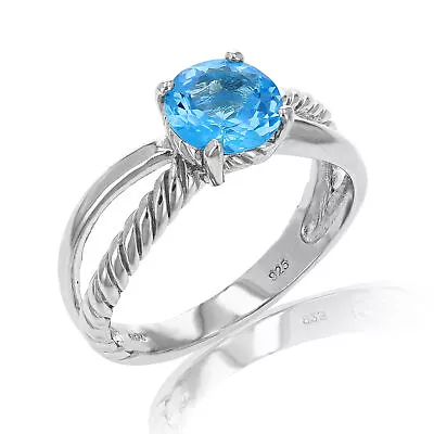 7 MM Round 1.75 CT Swiss Blue Topaz Ring .925 Sterling Silver In Size 9 • $102.53