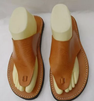 Mens 100% Moroccan Leather  Toe Post Flip Flops  * Sandals * Tan  * 5 Sizes  • £19.99