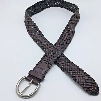 Relic Braided Vegan Faux Leather BELT 2 Tone Black Brown Mens M Silver Buckle • $12.99