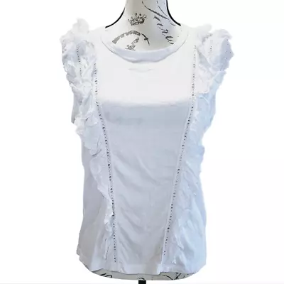 Veronica Beard -397 Sleeveless Ruffle Top Blouse In White Medium • $32