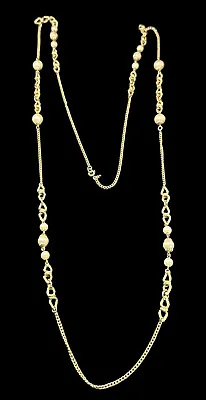 Necklace Crown Trifari Gold Tone Simulated Pearl Station Opera Long Vintage 62” • $76.50