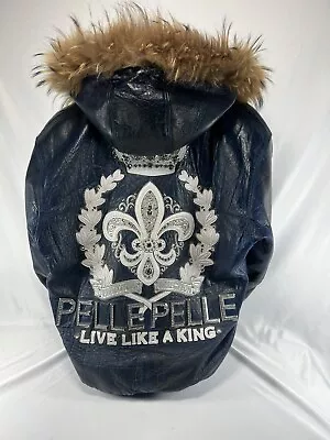 VTG Marc Buchanan Pelle Pelle Blue Hooded Leather Jacket 48  Live Like A King  • $699