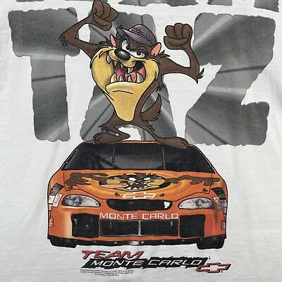 Vintage Looney Tunes Shirt Mens XL White 90s Monte Carlo NASCAR Taz Chevrolet • $26.95