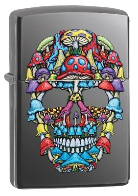 Zippo Windproof Lighter MULTI COLOURED MUSHROOMS SKULL Black Ice BNIB FREE POST • £39.40