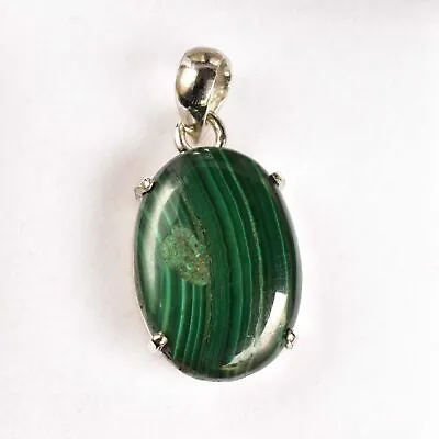 26.25 Cts Natural Green Malachite Oval Cut 925 Sterling Silver Healing Pendant • $22.31