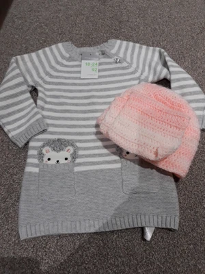 £3.50 • Buy Baby Girl 18-24 Months Knitted Dress And Hand Made Hat And Scarf 