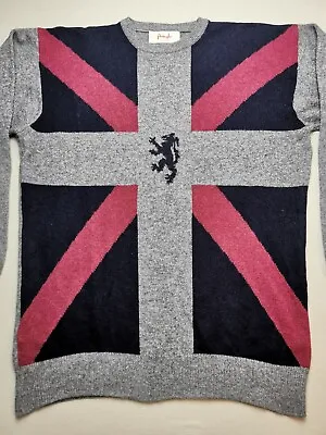 PRINGLE Mens Size L 100% Lambswool Jumper (VGC) Grey Union Jack Made In Scotland • £35