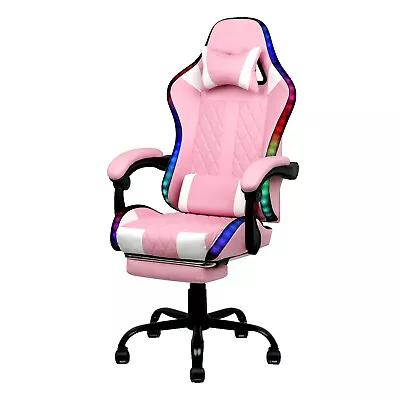 LED Gaming Chair Recliner Footrest Office Computer Massage Racing 180°PU Seat • $161.91